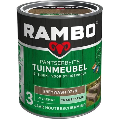Afbeelding van Rambo Pantserbeits Tuinmeubel Zijdemat Transparant Beits 750 ml Greywash
