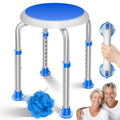 Afbeelding van KESSER® Douchekruk, in hoogte verstelbaar, 8 niveaus, lichte badkruk, antislip rubberen voeten, douchestoel, 136 kg belastbaar, douche hulp voor senioren, zuignap handgreep, badkuipgreep, 360 graden