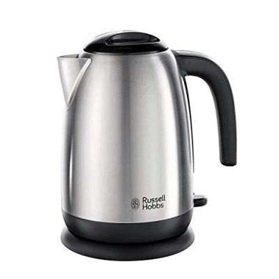 Afbeelding van Russell Hobbs Geborsteld roestvrij staal en zwarte elektrische 1.7L draadloze waterkoker met zwart handvat (Fast Boil 3KW, Verwijderbare wasbare anti kalkfilter, Trek deksel, Perfect pour tuit) 23910