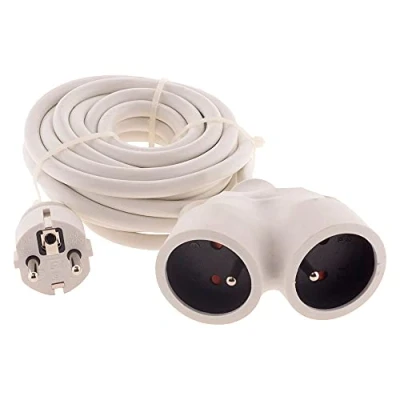Afbeelding van Zenitech verlengkabel met 2 kopen, 3G, 1,5 mm, wit, 5 m 1 stekker + bussen