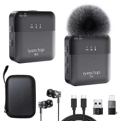 Afbeelding van Draadloze Lavalier microfoon met realtime/publiekbewaking, audio eend, begeleiding, reverb, dempen, ruisonderdrukking mini clip on revers, Bluetooth voor iPhone, iPad, Android telefoon, pc