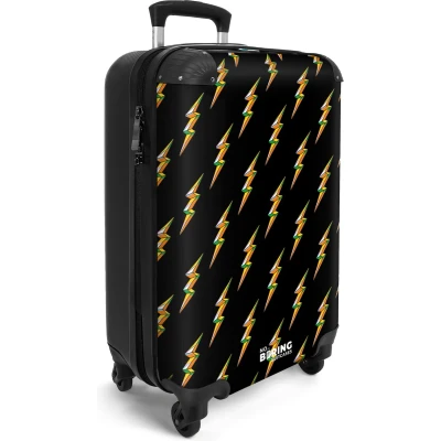 Afbeelding van NoBoringSuitcases.com® Handbagage koffer lichtgewicht Reiskoffer trolley Zwart met kleurrijke bliksem Rolkoffer wieltjes Past binnen 55x40x20 en 55x35x25