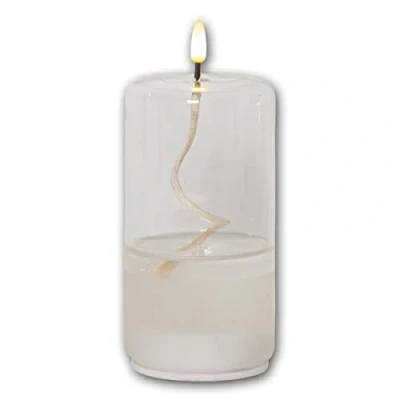 Afbeelding van LED kaars &quot;olielamp&quot; met timer, cilinder, hoogte 17,5cm, werkt op batterijen, glazen houder/transparante was