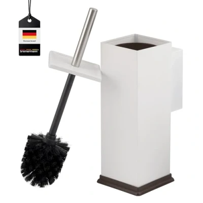Afbeelding van bremermann WC garnituur incl. wandhouder, toiletborstelhouder, vierkant van roestvrij staal (zwart)