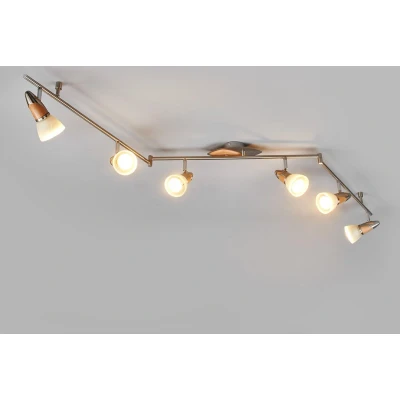 Afbeelding van Lindby plafondlamp Marena, 6 lamps, glas, hout, 180 cm lang