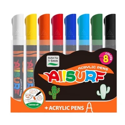 Afbeelding van YPLUS Acrylverf pennen markers, 8 kleuren grote capaciteit acryl schilderij set, kunst ambacht voor glas, steen, hout, ei