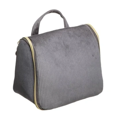 Afbeelding van Toilettas/make up etui/opberg tas ophangbaar ribstof grijs 21 x 12 18 cm Toilettassen