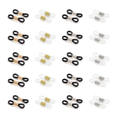 Afbeelding van Aidqxbaoer Brillenkoord, eindkappen voor brillen, verstelbare brillenkettingen, antislip zichtbrillen, siliconen connectoren, 40 stuks, Zwart, S