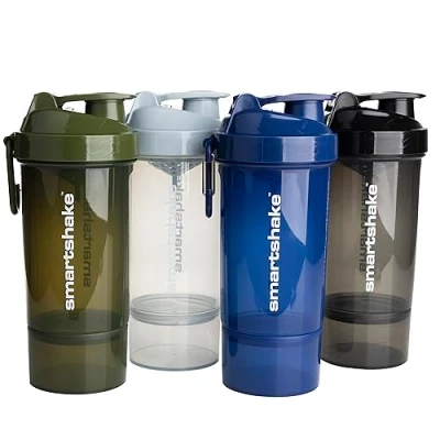 Afbeelding van Smartshake O2GO ONE Set van 4 proteïneshakerflessen, 600 ml, inclusief opslag, lekvrij schroefdeksel, BPA vrij, uniseks, mestgrijs, legergroen, zwart, marineblauw