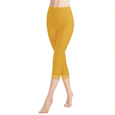 Afbeelding van Libella Dameslegging 3/4 broek met kant van katoen, capribroek hoge taille, kleurrijk, slim fitnessbroek, meerkleurig 4166, 1 stuk geel, L
