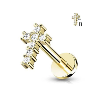 Afbeelding van Piercing gemmed kruis gold plated 1.2x6