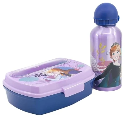 Afbeelding van Frozen aluminium fles 400 ml + broodtrommel met bestek