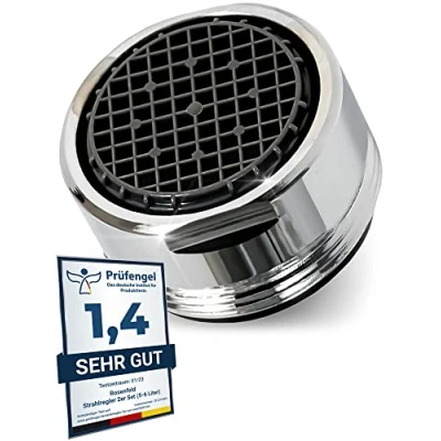 Afbeelding van Zeer waterbesparende perlator M24 wateropbrengst 5 L/min hightech anti kalk kraanzeefje met bolfilter van verchroomd messing opzetstuk voor kranen