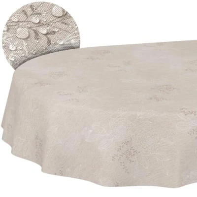 Afbeelding van ANRO Tafelkleed, tafellinnen, textiel, tafelzeil, katoen, polyester, wasbaar, onderhoudsvriendelijk, in rond, ovaal, rechthoekig, beige, 180 x 140 cm, snijrand
