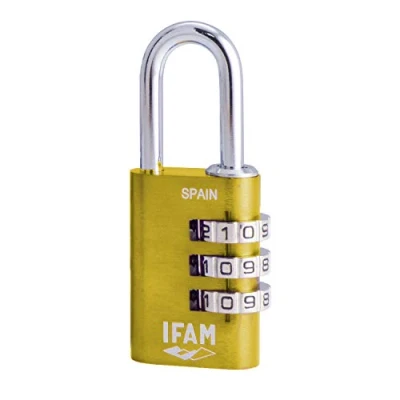 Afbeelding van IFAM Col Combi combinatieslot, 20 mm, geel, maximale veiligheid, ideaal voor rugzakken en koffers, met sleutels meer dan 1.000 combinaties, aluminium, hoge lichtheid, 3 mm boog