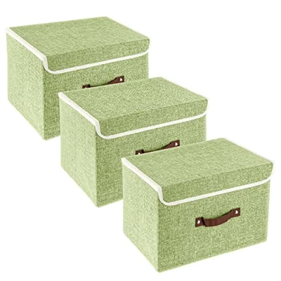 Afbeelding van 3 stuks opvouwbare opbergdozen met deksel, dozen voor kleding, speelgoed, rek groen