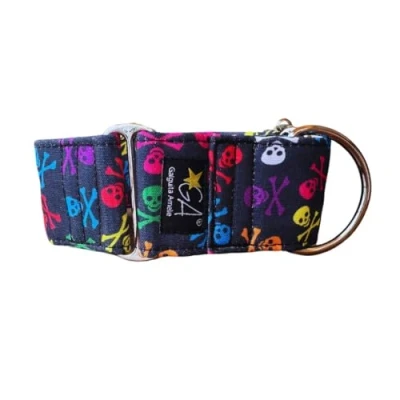 Afbeelding van Galguita Amelie Martingale Hondenhalsband, doodskop, meerkleurig, 5 cm breed, maat XL (50 59 omtrek)