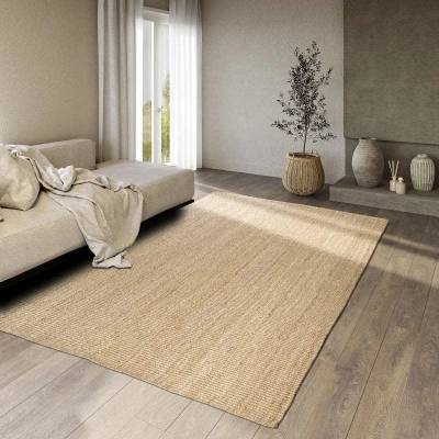 Afbeelding van Villeroy &amp; Boch Rosalie jute tapijt, natuurlijk woonkamertapijt van 100% jute, handgeweven en milieuvriendelijk, boho tapijt voor woonkamer, slaapkamer, eetkamer, goud, 120 x 170