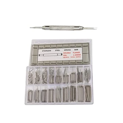 Afbeelding van Jieddey Horlogegereedschap, 360 stuks horloges, veerpennen met 1 verwijderaar, reparatiegereedschap, roestvrij staal, pennen, veerpennen, voor reparatie, horlogebandjes, 8 25 mm, zilver