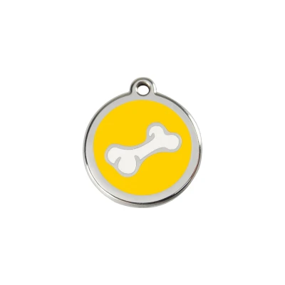 Afbeelding van Comic Bone Yellow roestvrijstalen hondenpenning small/klein dia. 2 cm RedDingo