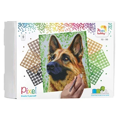 Afbeelding van Pixel P090049 Mozaïek geschenkdoos hond voor kinderen, pixelafbeelding ca. 30,5 x 38,1 cm, eenvoudig insteeksysteem met steentjes van bioplastic, zonder strijken en lijmen