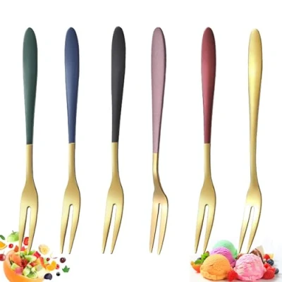 Afbeelding van YUEMING 6 Stuks Fruitvorkje, Taartvorkset, Roestvrij Stalen Dessertvorken Taartvorkjes voor Salades Voorgerechten Snack Cake Dessert Bruiloft Verjaardag Feestje