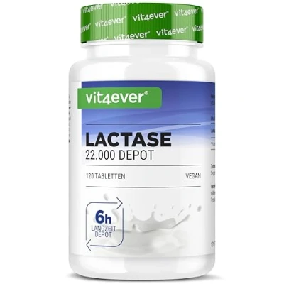 Afbeelding van Vit4ever Lactase 22.000 Depot 120 tabletten met depotwerking (Sepismart® Slow Release) Hooggedoseerd FCC eenheden Voor lactose intolerantie + melkintolerantie