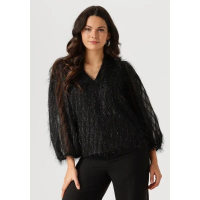 Afbeelding van Jansen Amsterdam Ff178 Puffed 3/4 Sleeve Top Dames Jurken Kleedje Zwart Maat XS