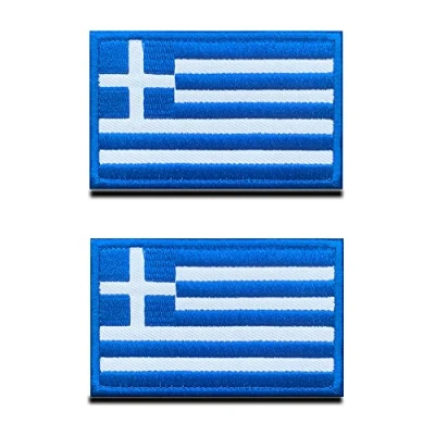 Afbeelding van 2 st. Griekenland vlag klittenband Tactisch Grieks nationaal embleem, geborduurde patch met klittenbandsluiting, militair voor rugzakken kleding tassen uniform vest jersey reizen