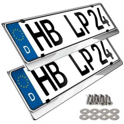 Afbeelding van LP A199 2 x kentekenplaathouder in gepolijst ROESTVRIJ STAAL 100% ook geschikt voor gebogen bumper INOX C.4580