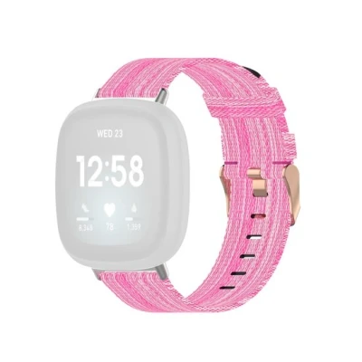 Afbeelding van Fitbit Versa 3 &amp; Sense 1 Canvas nylon bandje Roze