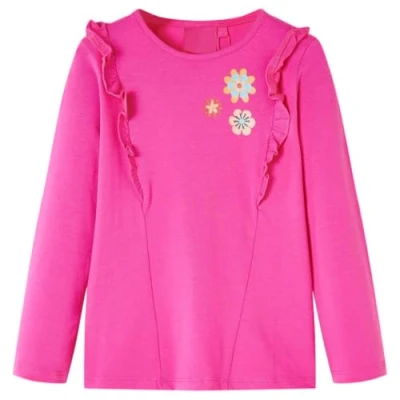 Afbeelding van Kindershirt met lange mouwen bloemenprint 116 donkerroze