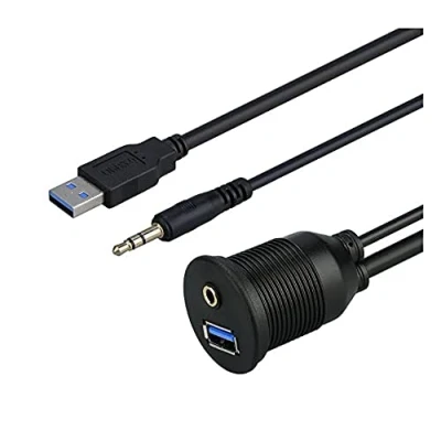 Afbeelding van Bolongking USB 3.0 &amp; 3.5mm Auto Mount Flush Kabel + USB3.0 AUX Extension Dash Panel Waterdichte Voor Boot en Motorfiets 3ft (USB 3.5mm)