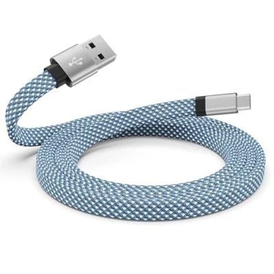 Afbeelding van Magtame USB C kabel, 1,5 m, magnetische A naar Coiled oplaadkabel, platte type snelle oplaadkabel compatibel met Samsung voor apparaat pad, blauw