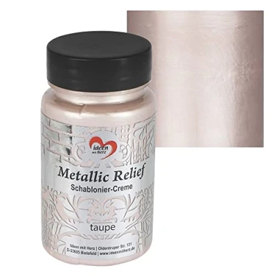Afbeelding van Ideen mit Herz Sjabloneercrème, metallic reliëf, fijne structuurpasta, sjabloneerkleur, sjabloneerpasta, 90 ml, op waterbasis (taupe)