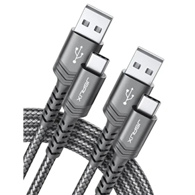 Afbeelding van JSAUX USB C Kabel 3.1A Snelladen 2 Stück 2M, Type Charger Cable Ultra Duurzaam Compatibel met Samsung Galaxy S24 S23 S22 S21 S20 S10 S9, PS5 Controller, Kindle, iPhone 15 Pro Plus Grijs