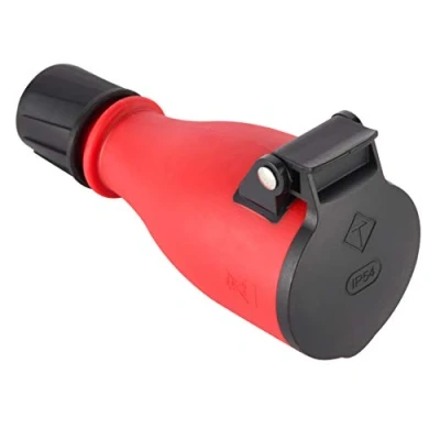 Afbeelding van Electraline 55083, professioneel geaarde stopcontact, beschermingsklasse IP54, met automatische veerafdekking voor handsfree gebruik, rood/zwart