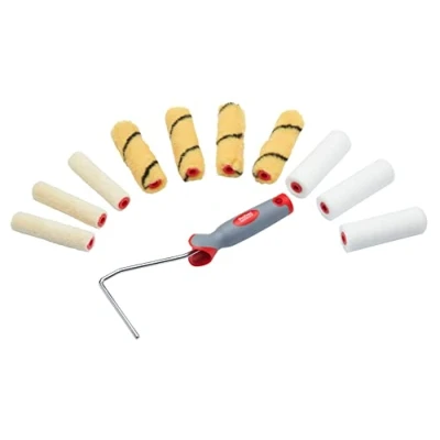 Afbeelding van ProDec 11 stuks geassorteerde 4 inch mini verfrollers en frame voor een gladde afwerking met emulsie, glans, satijn, lak, houtbeits op binnenmuren, plafonds, hout, metaal,