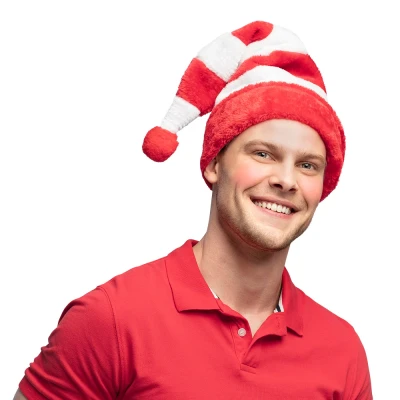 Afbeelding van Boland 13304 Kerstmuts van pluche met pompom, elfen, kerstman, kerstvrouw