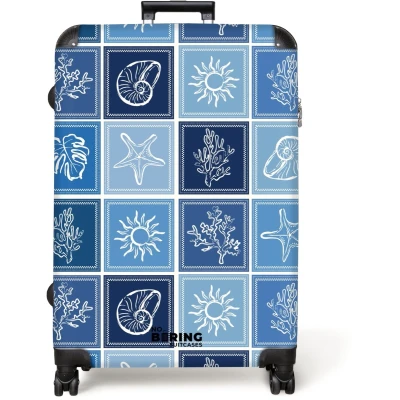 Afbeelding van NoBoringSuitcases.com® Koffer groot Reiskoffer lichtgewicht Blauwe zomer print Rolkoffer met 4 wielen Grote trolley XL 98 liter bagage