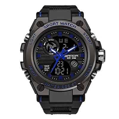 Afbeelding van RORIOS Militair sporthorloge voor heren en jongeren, digitaal kwartshorloge met siliconen armband, elektronisch alarmtimer, blauw, Riemen.