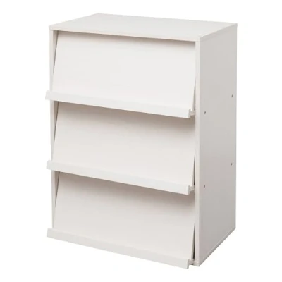 Afbeelding van Iris Ohyama, Opbergkast met 3 vouwdeuren / Houten kast Kantelbaar Opbergkast, In hoogte verstelbare plank 3,2 cm, Kantoor, Woonkamer Flap Rack CHR Witte eik