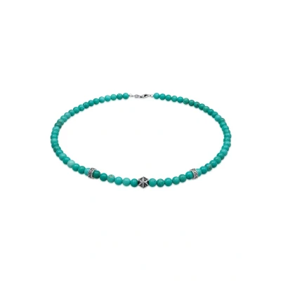 Afbeelding van KUZZOI Heren Halsketting Kralen Trend met howliet edelsteen turkoois in 925 Sterling Zilver