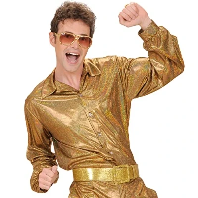 Afbeelding van Goudkleurige disco blouse voor mannen Verkleedkleding Maat XL
