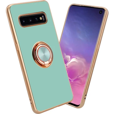Afbeelding van Cadorabo Hoesje geschikt voor Samsung Galaxy S10 PLUS in Glossy Turquoise Goud Beschermhoes Camerabescherming