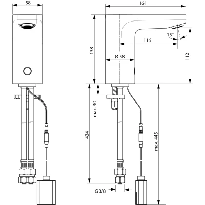 Afbeelding van Ideal standard medical en care 1 gats wastafelkraan elektronisch zonder menging met batterij 6v chroom a6143aa