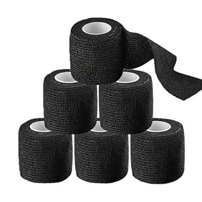 Afbeelding van Unihuby tattoo grip Tape Cover, 6 stuks wrap gripband cover x 5 yards elastisch verband sportverband (zwart)