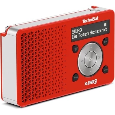 Afbeelding van TechniSat DIGITRADIO 1 SWR3 Edition DAB Radio (klein, draagbaar, met luidspreker, DAB+, FM, favorietengeheugen, directe keuzeknop naar SWR3, Watt RMS) rood/zilver