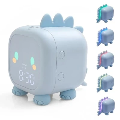 Afbeelding van Yotutun Kinderlichtwekker, Dinosaurier Kinderwekker Digitale Klok Met Nachtlampje Timer Snooze Functie 2 Wekkers 6 Beltonen Instelbaar Blauw