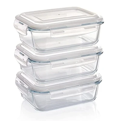 Afbeelding van Grizzly Glazen Vershoudbakjes 3 x 1040 ml Ovenschaal met deksels Rechthoekig Lucht en vloeistofdichte containers